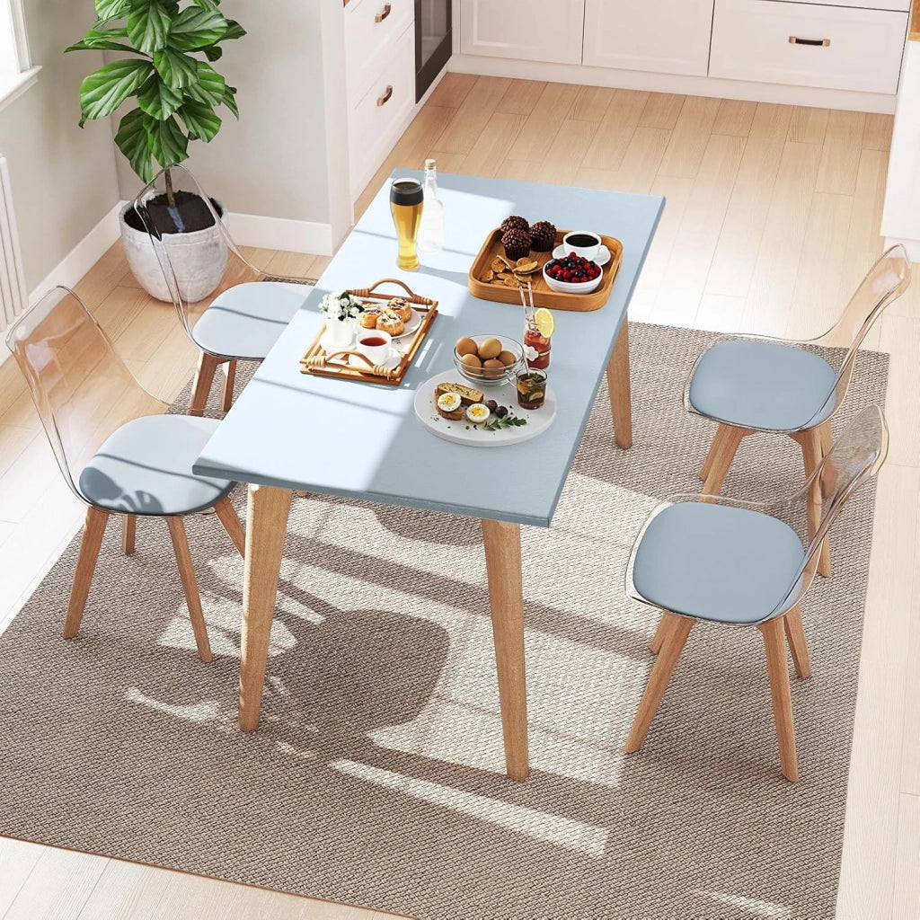 Set di 4 Sedie da Cucina Trasparenti, Sedie per Sala da Pranzo Moderne con Gambe in Legno e Seduta Imbottita, Sgabello senza Braccioli per Soggiorno e Camera da Letto, Portata 150 kg (Grigio)