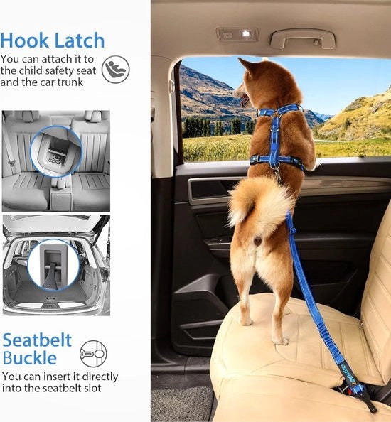 Cinturone di sicurezza per cani, cintura per auto per cani con presa universale e maniglia di blocco