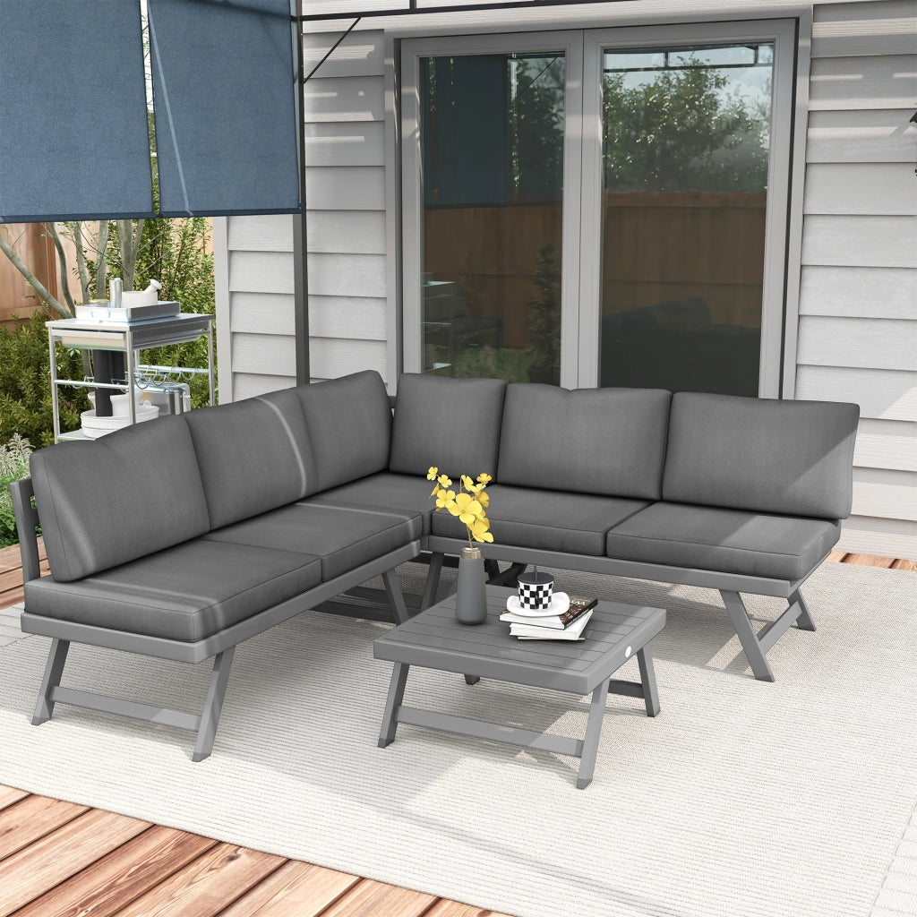 Set divano angolare esterno 4 pezzi con 2 divanetti, 1 poltrona e 1 tavolino ¨C zephmum ¨C polyrattan grigio