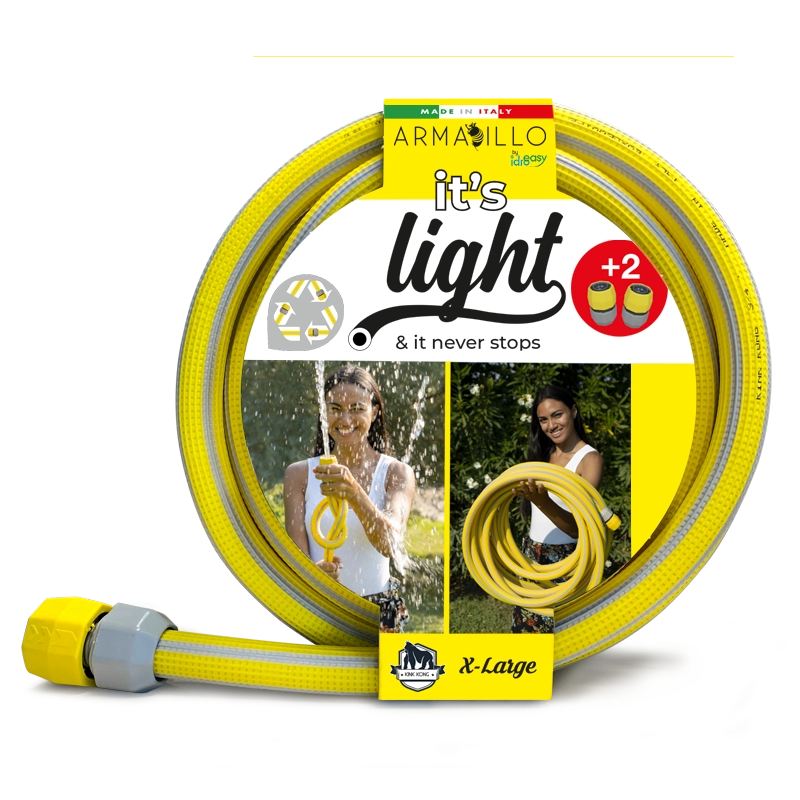 Idroeasy, Tubo da giardino 15 Metri Diametro 3/4 Pollice Superleggero, Kink Kong Tubo Acqua Giardino Anti-Nodo e Anti-Torsione, Atossica e Riparabile con 2 Raccordi, Made in Italy