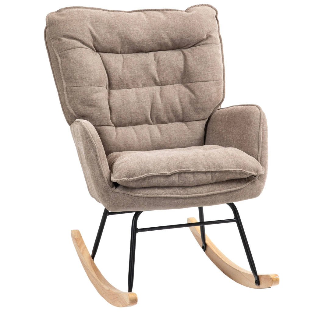 Poltrona a dondolo con movimento rilassante e seduta ampia in tessuto chenille poliestere marrone 71 × 98,5 × 97 cm