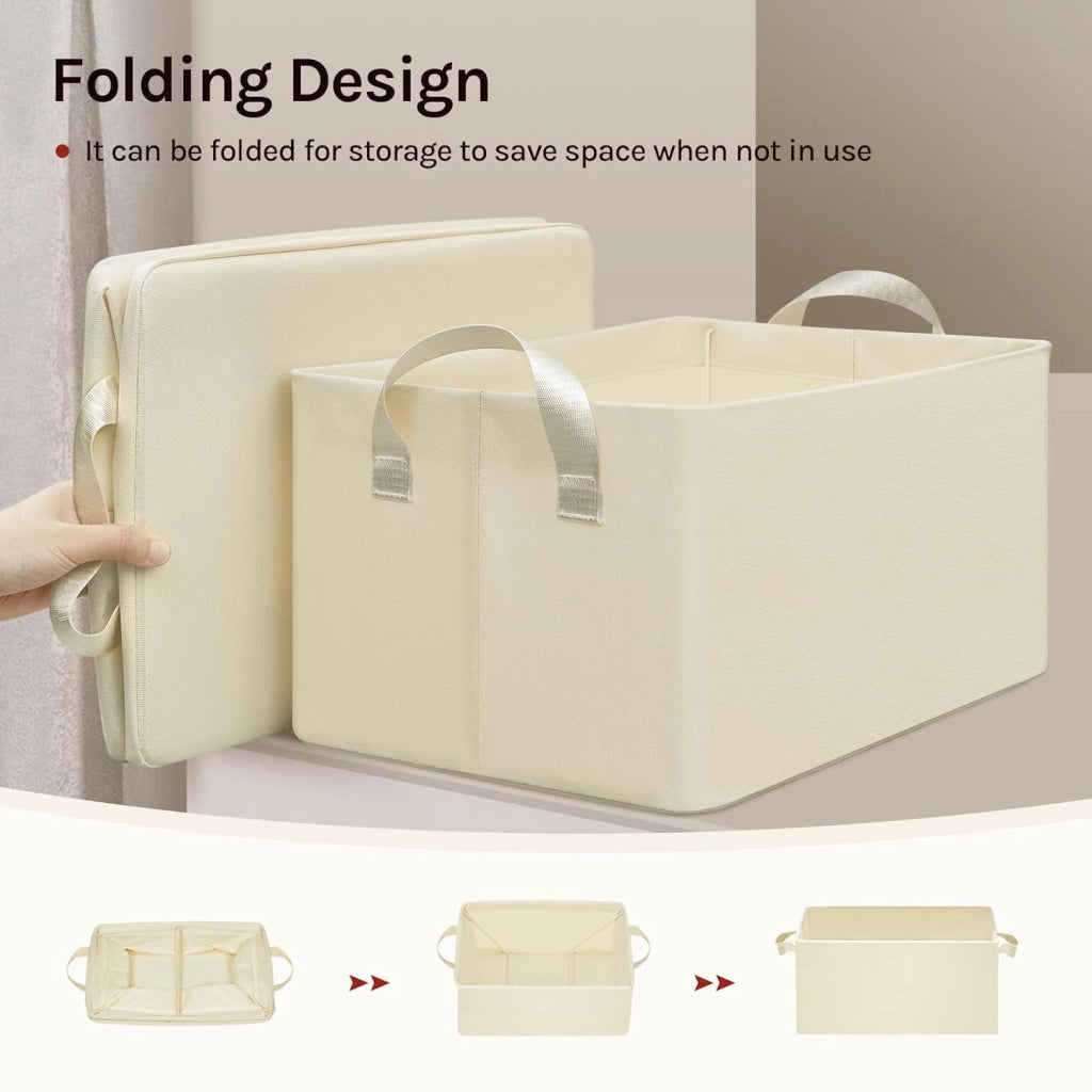 Set di 6 Scatole Portaoggetti Pieghevoli, Contenitori in Tessuto con Manici, per Vestiti e Giocattoli, Crema, 37,5x20x26cm