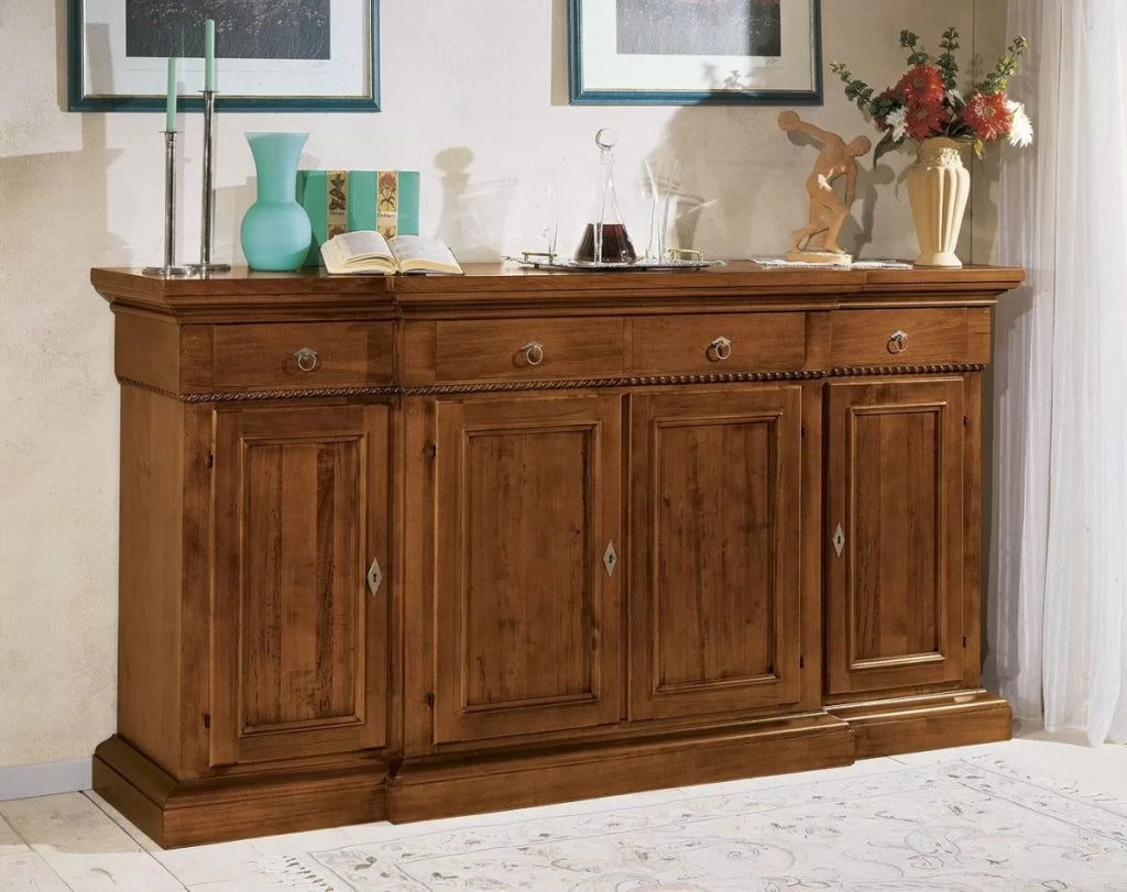 Madia credenza 4 porte 4 cassetti in legno arte povera l. 224  p.52  h.115 - Mobili 2G