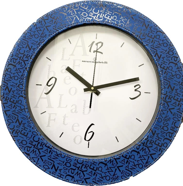 Orologio da Parete cornice in ecopelle tondo blu 35 cm nazareno