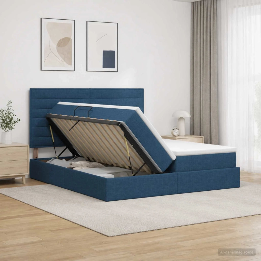 Letto con Contenitore con testiera Blu 180 x 200 cm Tessuto 3459782