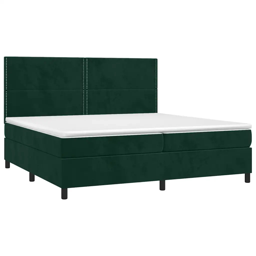 Letto a Molle con Materasso e LED Verde Scuro 200x200cm Velluto 3136086