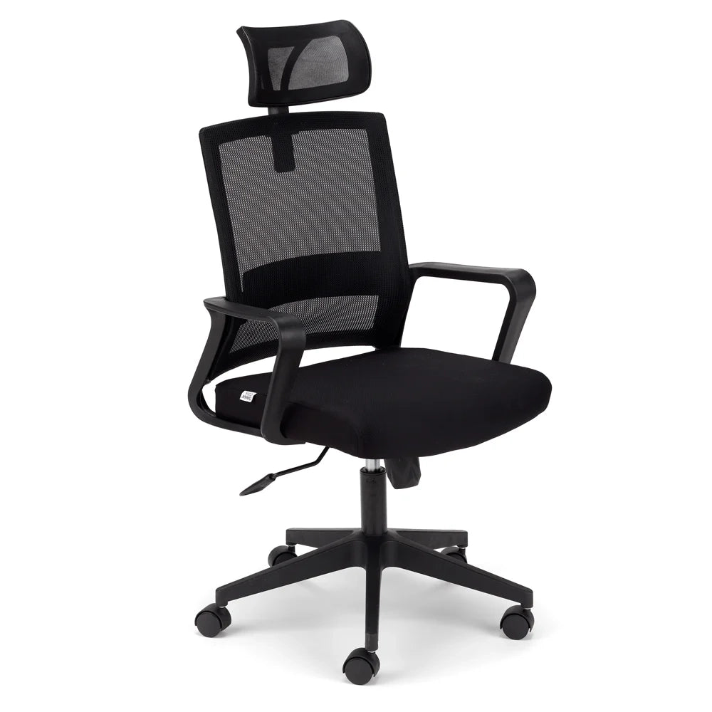 Sedia Girevole da Ufficio Dakar, massima Ergonomica, Schienale Alto e Poggiatesta Regolabile, Supporto Lombare Reclinabile, Rete Traspirante, Alzata a Gas, colore Nero