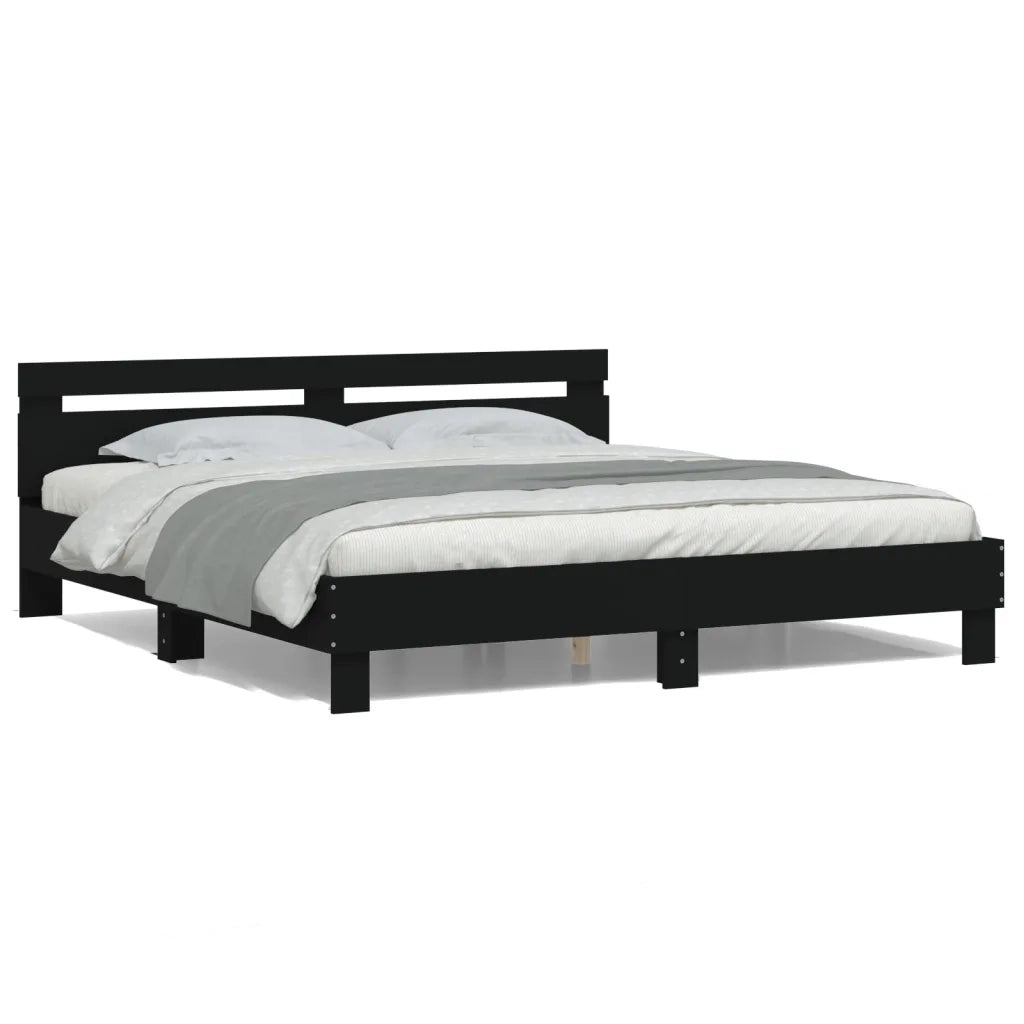 Giroletto con Testiera e LED-Struttura Letto con testiera Nero 160x200 cm