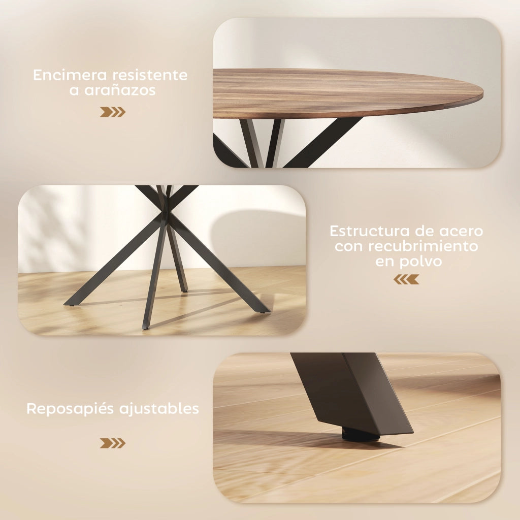 Tavolo da Pranzo Rotondo per 4 Persone ¨C Zephmum ¨C Acciaio, Marrone, ?120x75 cm