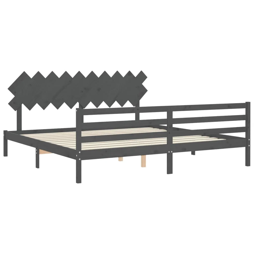 Letto matrimoniale | Letto per adulti | Giroletto con Testiera Grigio 200x200 cm in Legno Massello
