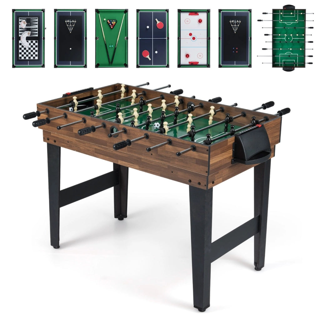 Tavolo da gioco 10 in 1 calcio balilla air hockey bowling, Tavolo da gioco 10 in 1 scacchi dama backgammon Marrone-Stanza dei giochi