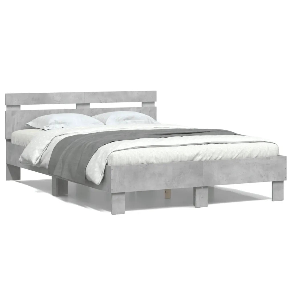 Giroletto con Testiera e LED-Struttura Letto con testiera Grigio Cemento 135x190 cm 906320