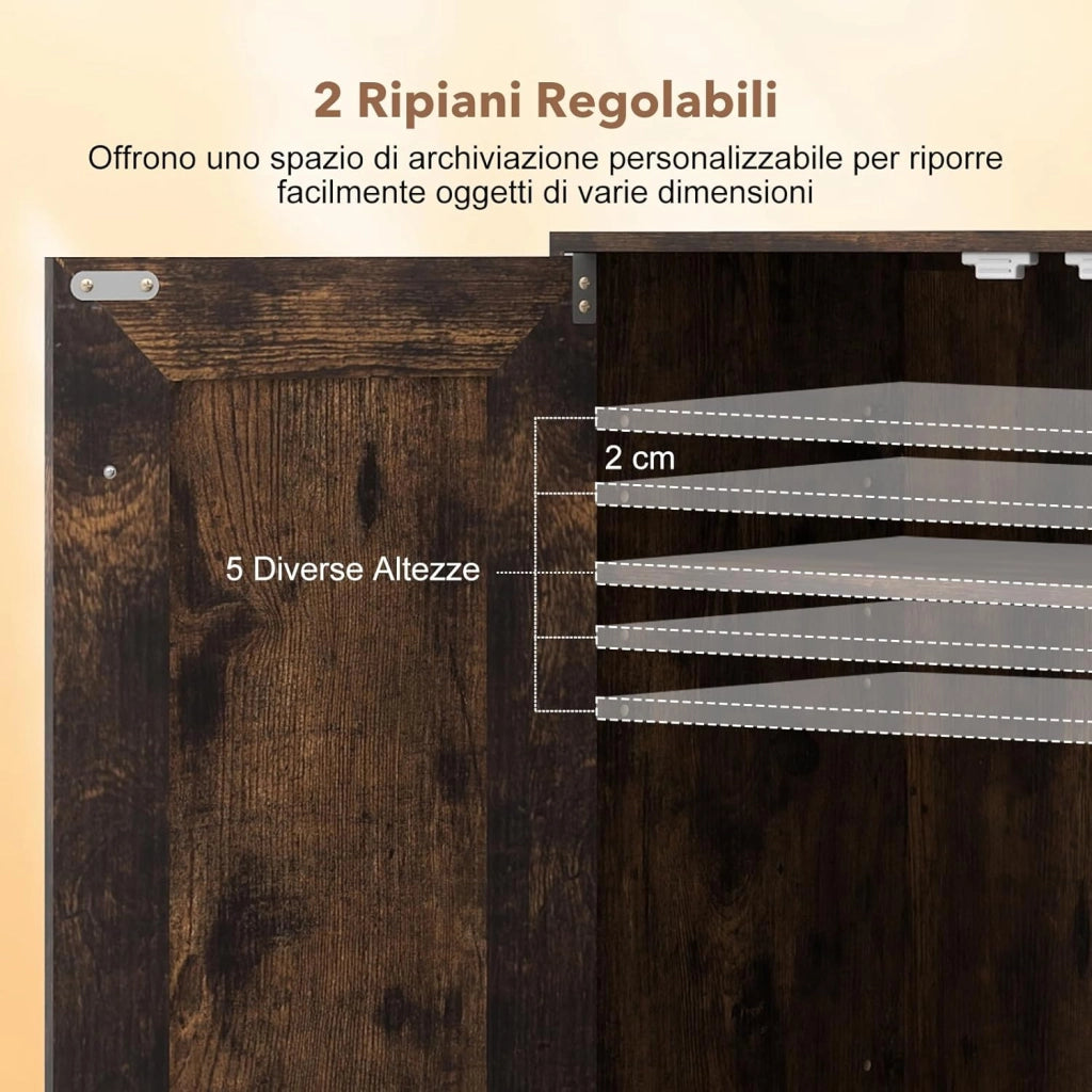Mobile Bagno da Terra, Armadietto da Bagno in Legno con con 2 Ante e 3 Ripiani Regolabili, Credenza Indipendente per Soggiorno, Sala da Pranzo e Cucina, 60 x 30 x 80 cm