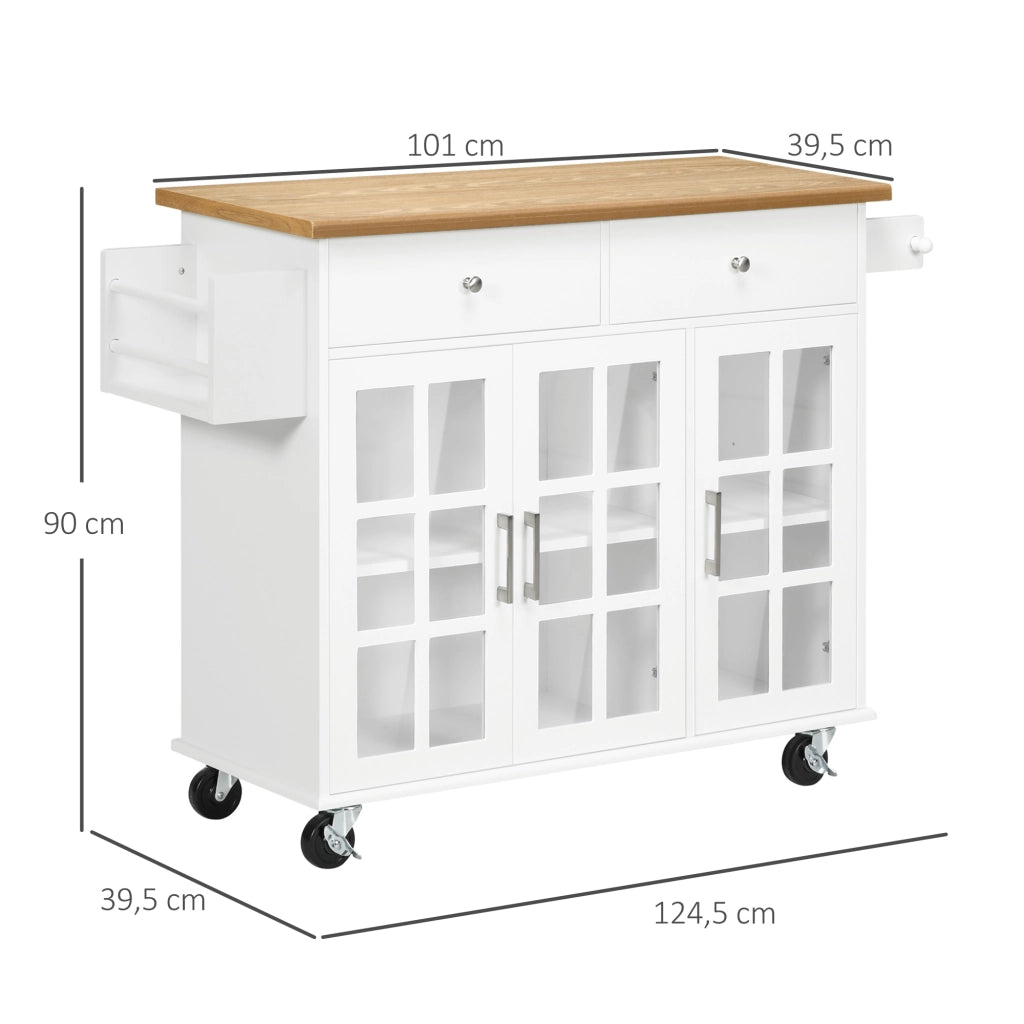 Isola Cucina con Carrello ¨C zephmum ¨C Bianco 124.5x39.5x90 cm