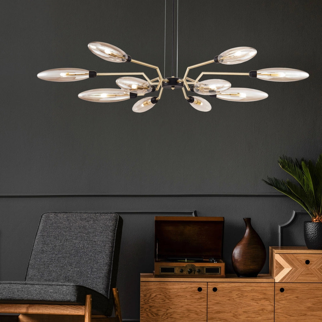 Maytoni Lampadario contemporaneo Ventura 12 luci G9 oro metallo diffusore vetro ambra