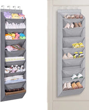 Raccordi di stoccaggio pieghevoli, appendiabiti per scarpe, con 8 tasche profonde per scarpe, abbigliamento, giocattoli e articoli da bagno, appendiabiti per scarpe, sostegno per 20 paia di scarpe, grigio