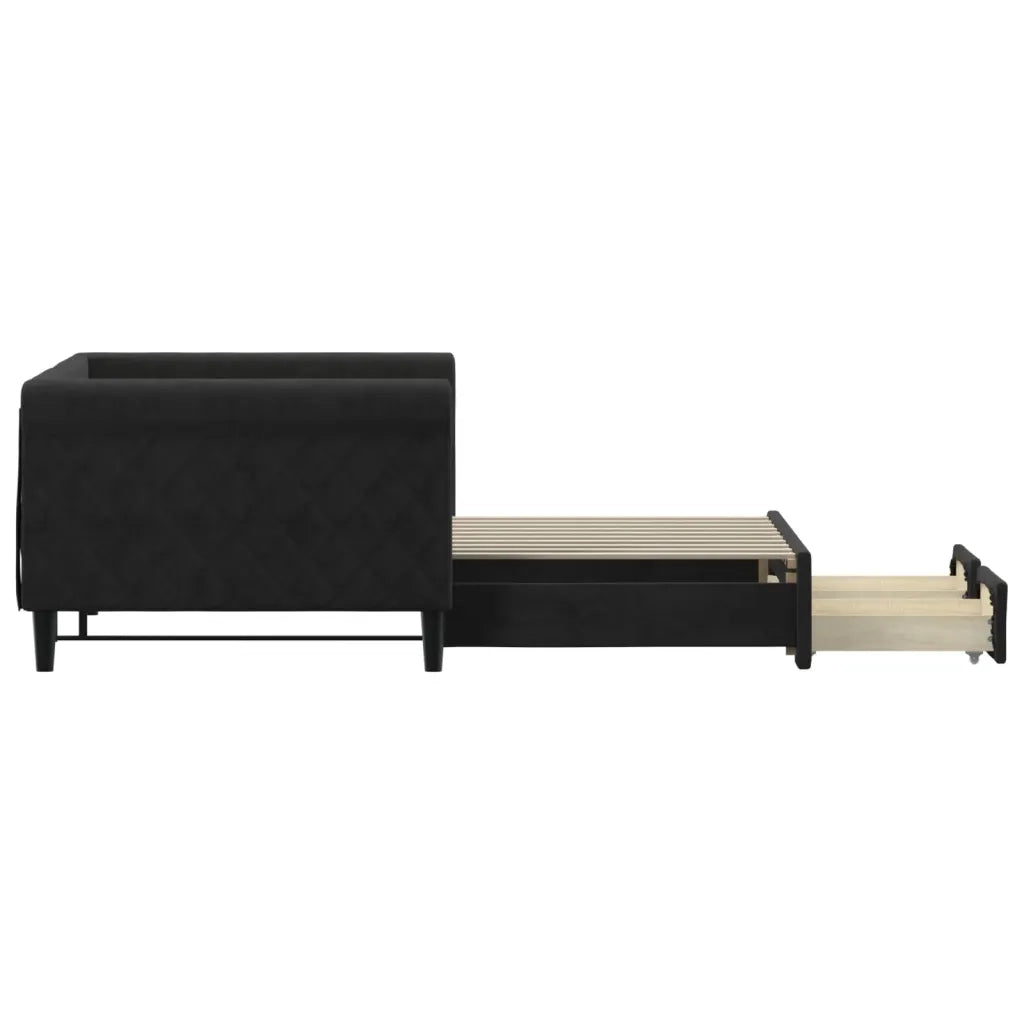 Divano Letto Estraibile con Cassetti Nero 90x190 cm in Velluto