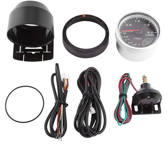 Misuratore di pressione Boost 60 mm - LED - Misuratore universale di turbo - Auto da corsa - Elegante design - Scala fino a 200 kPa
