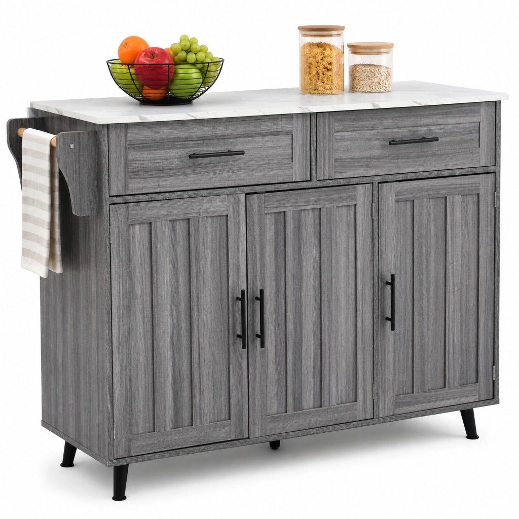 Carrello cucina multifunzionale con piano allungabile 129x46x91;5 cm; grigio e bianco