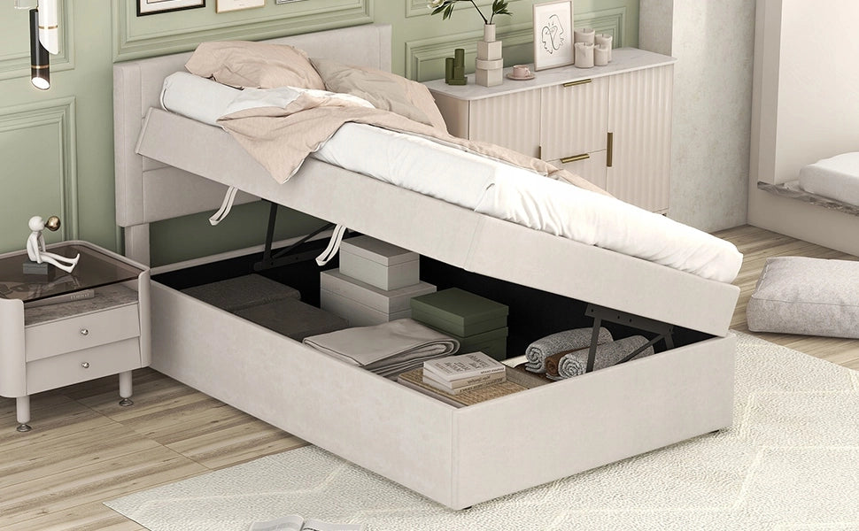 Letto singolo 90x200 - Xylo - Beige con cassetti senza materasso
