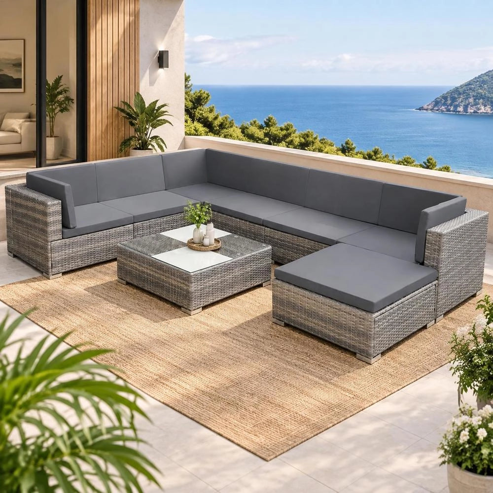 8-piece Garden Lounge Set With Cushions, Poly Rattan, Grey