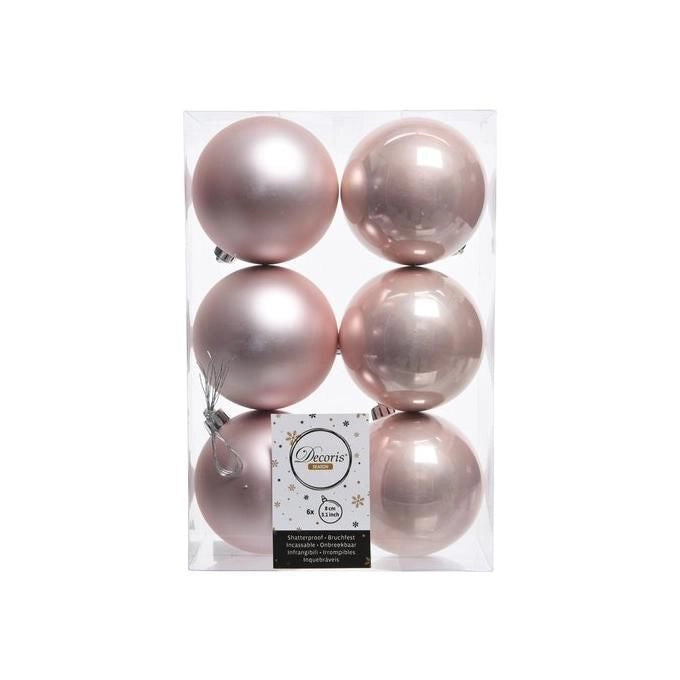 Kaemingk, Set 6 Palle Natale, Rosa Baby, 80mm, Infrangibili, Lucide e Opache