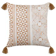 Cuscino decorativo marrone chiaro e bianco 45 x 45 cm con stampa a mano sfoderabile con cerniera motivo azteco