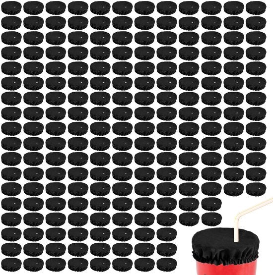 Drainage 200 pezzi - Flessi in elastico/pieghevole Poliestere - Protezione per becher - Lavabile - Adatto per la maggior parte dei bicchieri - Diametro 10cm - Nero - Copertura per bicchiere