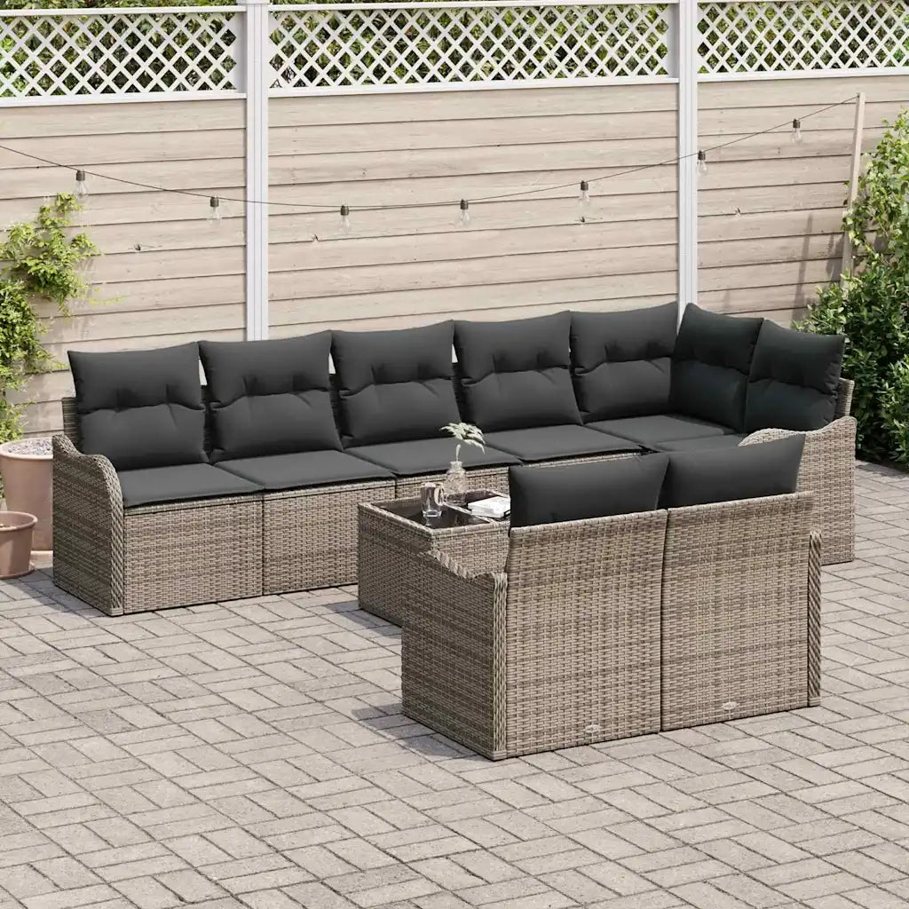 Set Divano da Giardino 9 pcs Grigio polyrattan 3345759