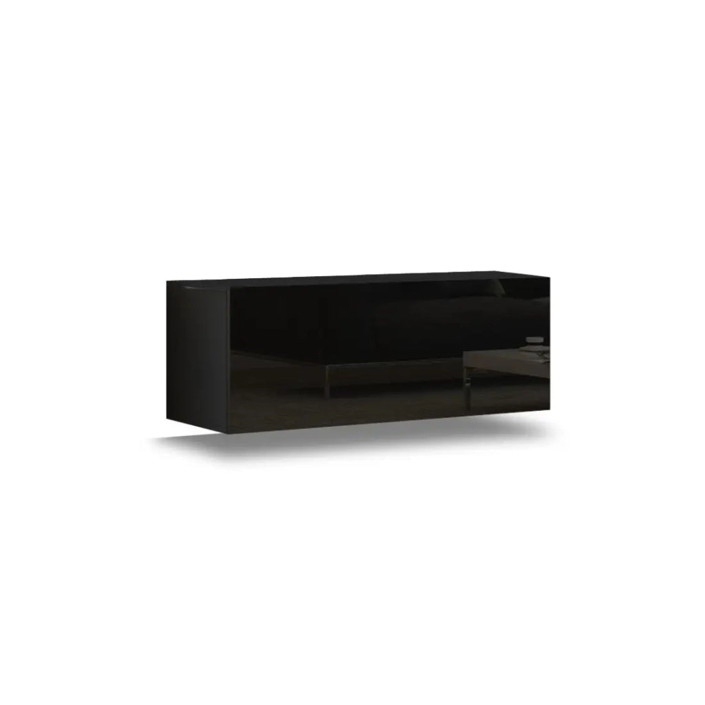 Set di mobili da soggiorno neri sospesi collezione CEPTO XX 276cm, 8 pezzi, con LED, modulari.