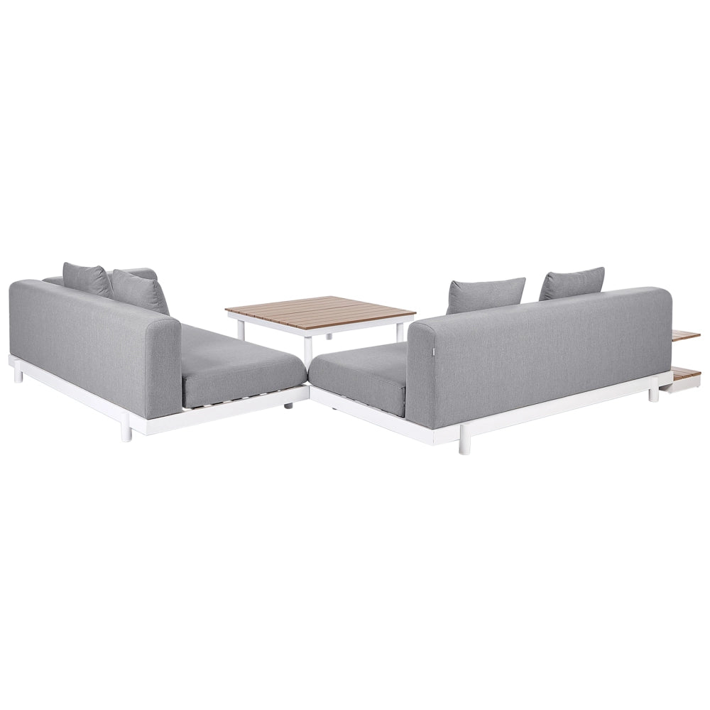 Set di divani 5 posti con tavolini Grigio Tessuto Poliestere Cuscino Media Resistenza Giardino Stile Moderno Esterno