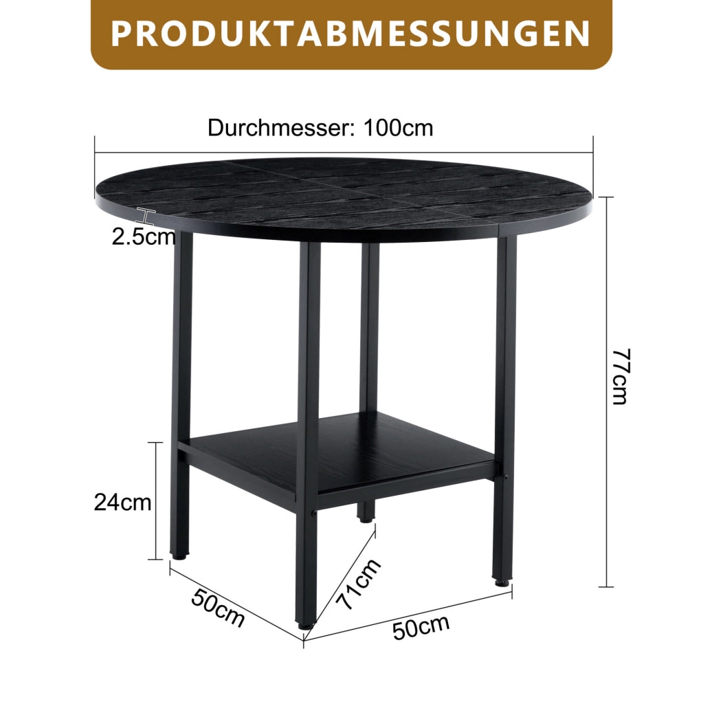 Tavolo da pranzo rotondo con doppio ripiano contenitore; 100 cm; MDF e metallo; nero