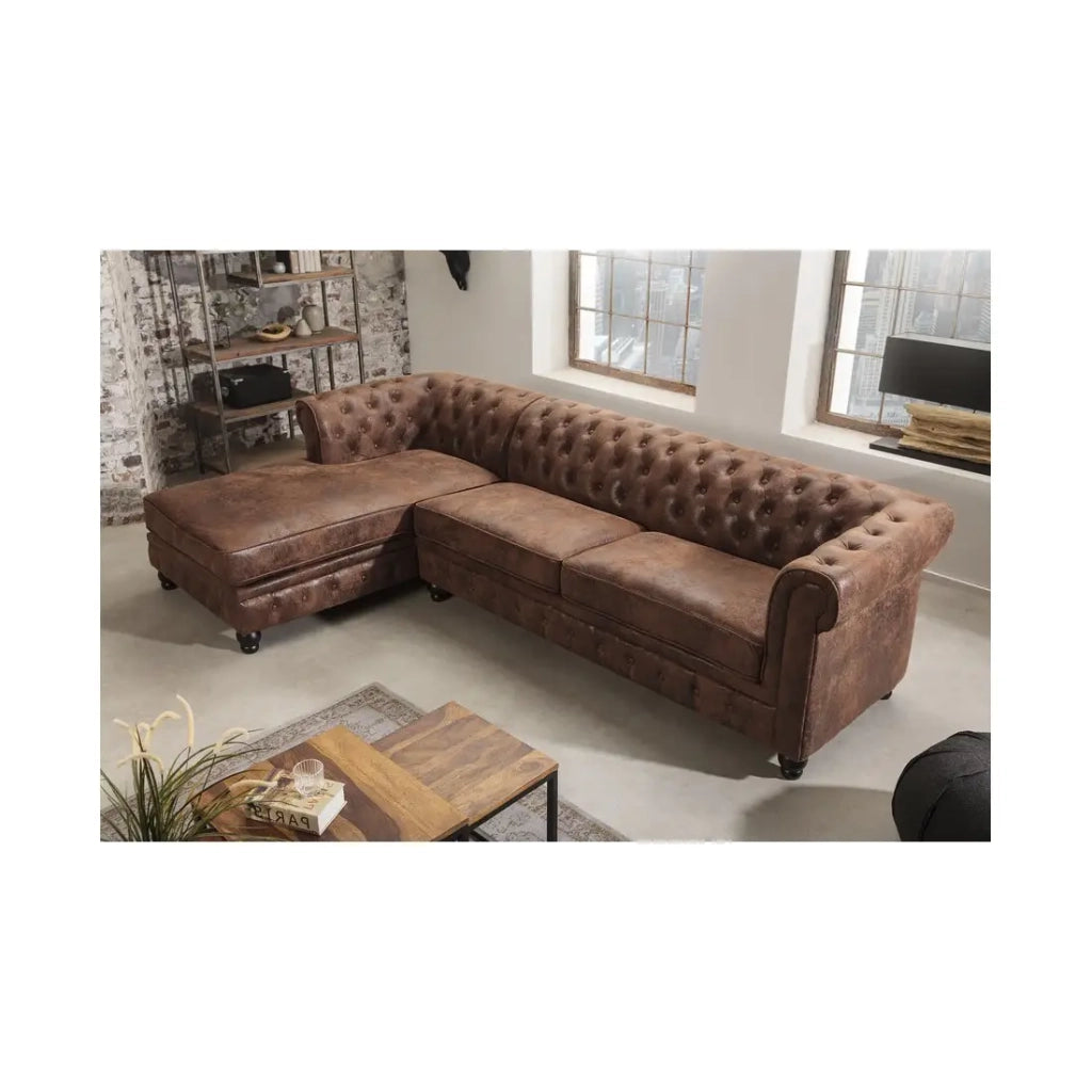 Divano ad angolo EDGAR – Marrone cioccolato – 4 posti – Angolo destro stile barocco