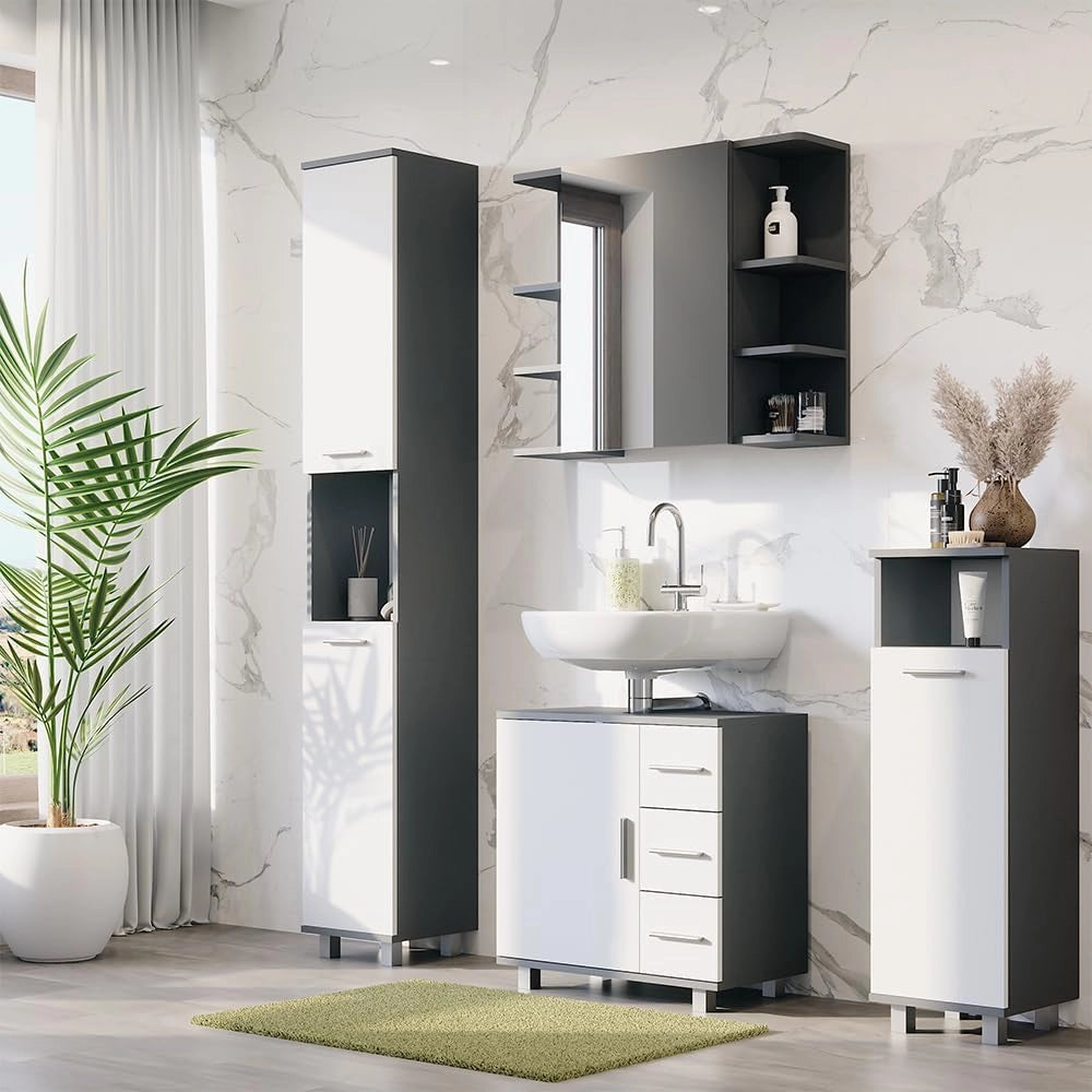 Mobile alto Ilias, Antracite/bianco, 30.2 x 190 cm con 2 porte