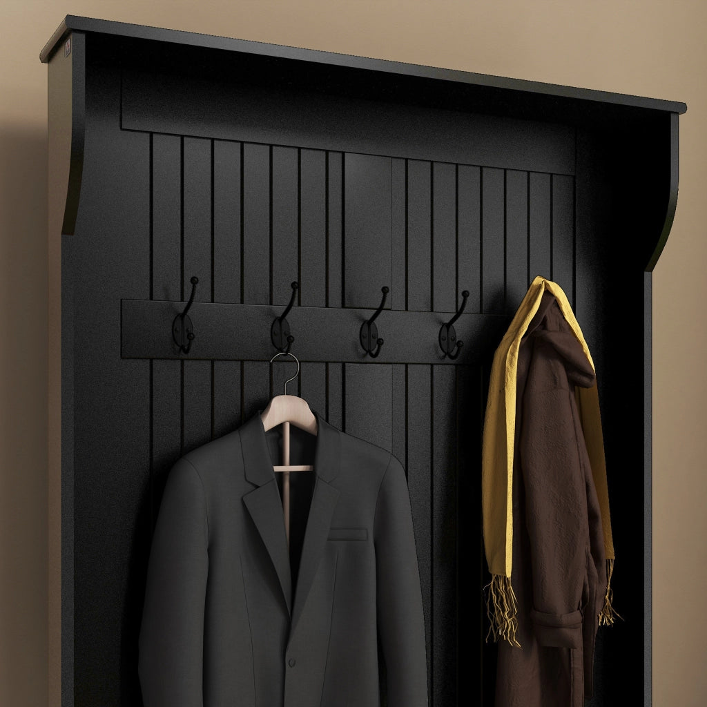 Appendiabiti con Panca Portascarpe e 5 Ganci ¨C Xylo ¨C Nero Moderno 96x34x179,7 cm
