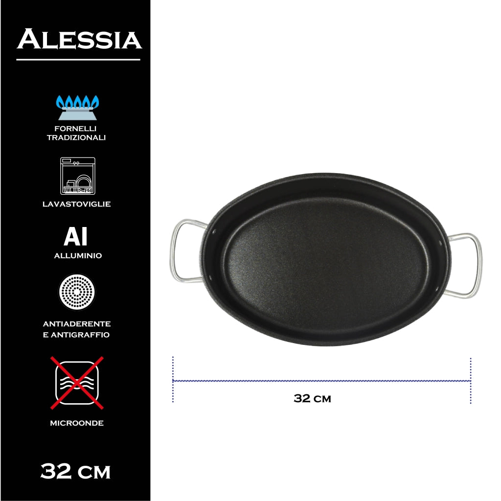 MA MAISON CASSERUOLA OVALE LINEA ALESSIA 32 CM ANTIADERENTE E ANTIGRAFFIO IN ALLUMINIO