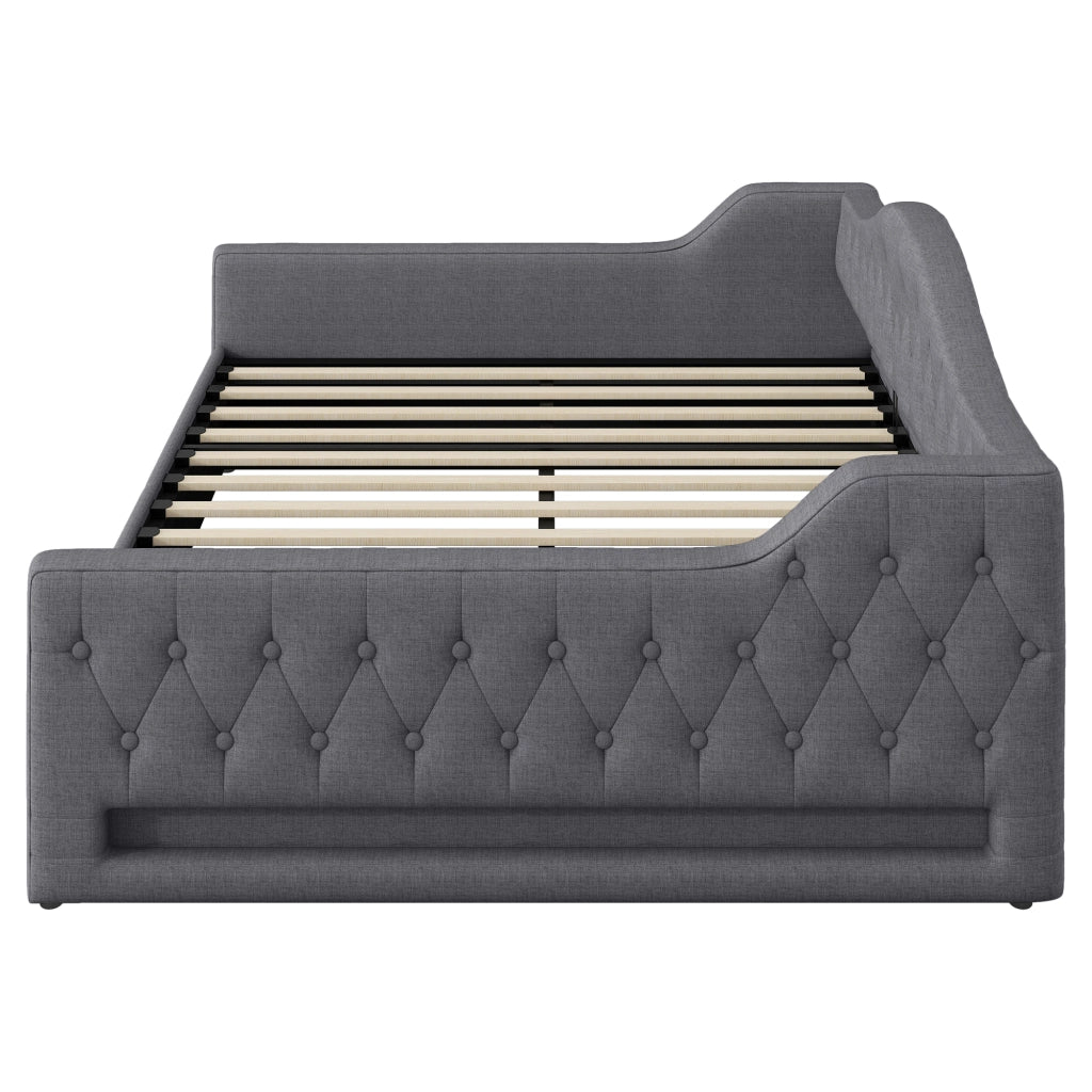 Letto a Divanetto 140x200 cm con LED; Contenitore; in MDF e Compensato; Grigio