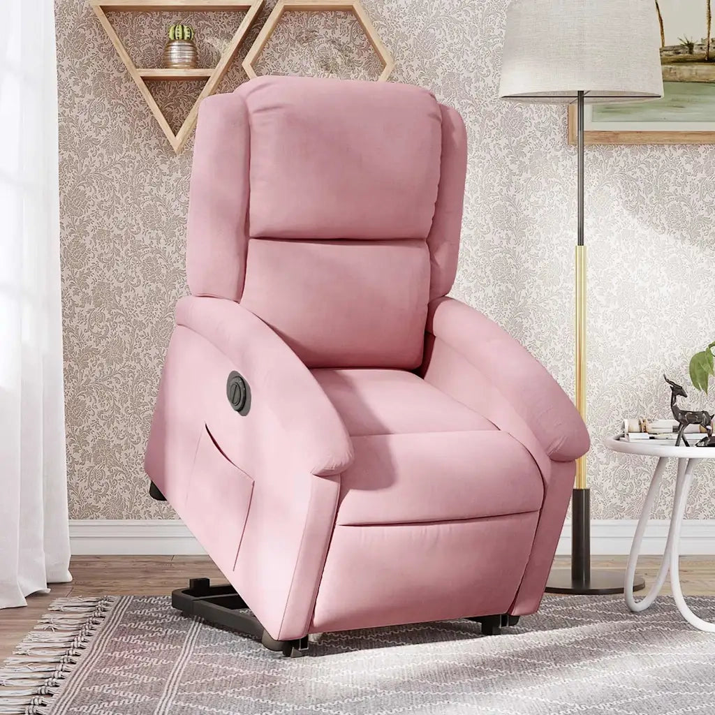 Poltrona Alzapersona Reclinabile Elettrica Rosa in Velluto 3204326