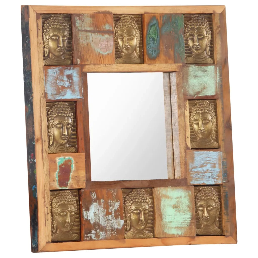 Specchio Decorato con Buddha 50x50cm Legno Massello di Recupero 321813