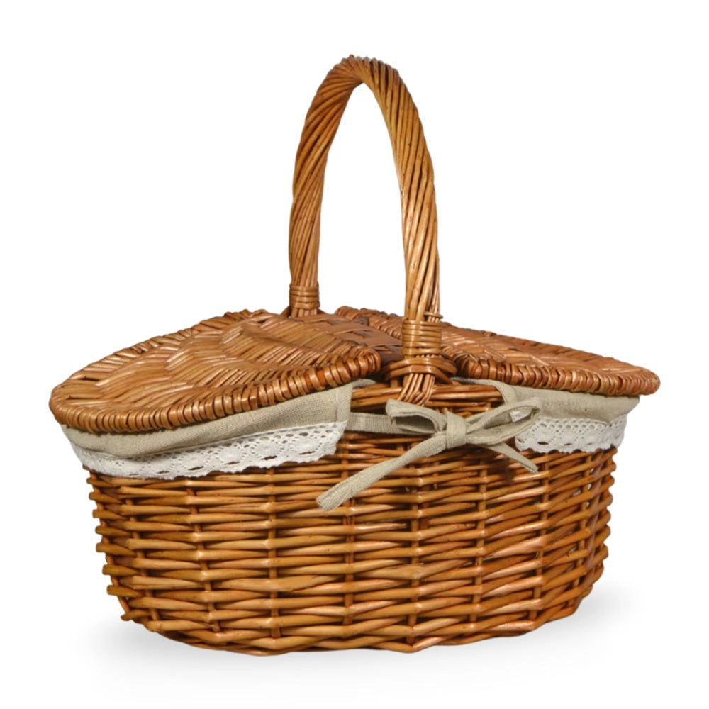 Cesto Picnic Cuore piccolo in Vimini e Juta con coperchio cm 35 x 25 x h 17
