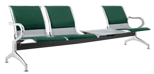 Panca per Sala Attesa 3 Posti da Ufficio con Cuscino e Tavolino in Acciaio e Similpelle Argento/Verde
