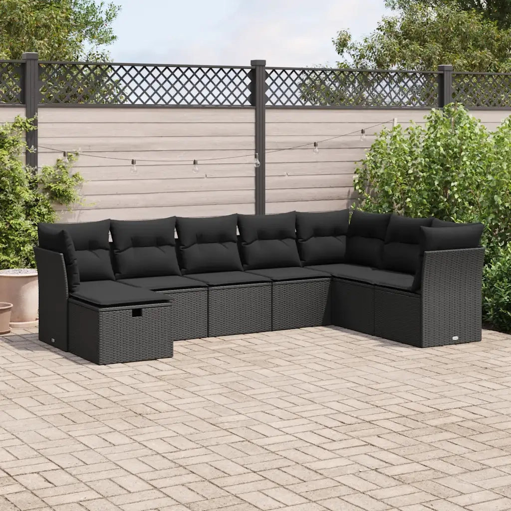 Set Divani da Giardino con Cuscini 8 pz Nero in Polyrattan