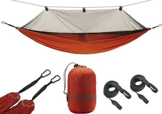 Hammock da Mosquito - sospensione esterna fino a 150 kg con rete contro insetti - leggero e compatto con protezione contro le corde - Tè di Rooibos (marrone) - campeggio - outdoor