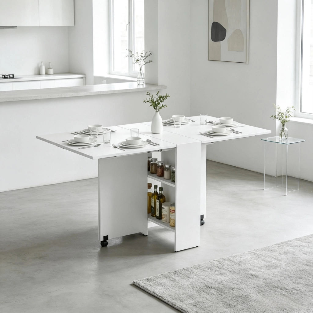 Tavolo da pranzo - pieghevole su ruote - compatto - tavolino mobile - versatile - solo tavolo