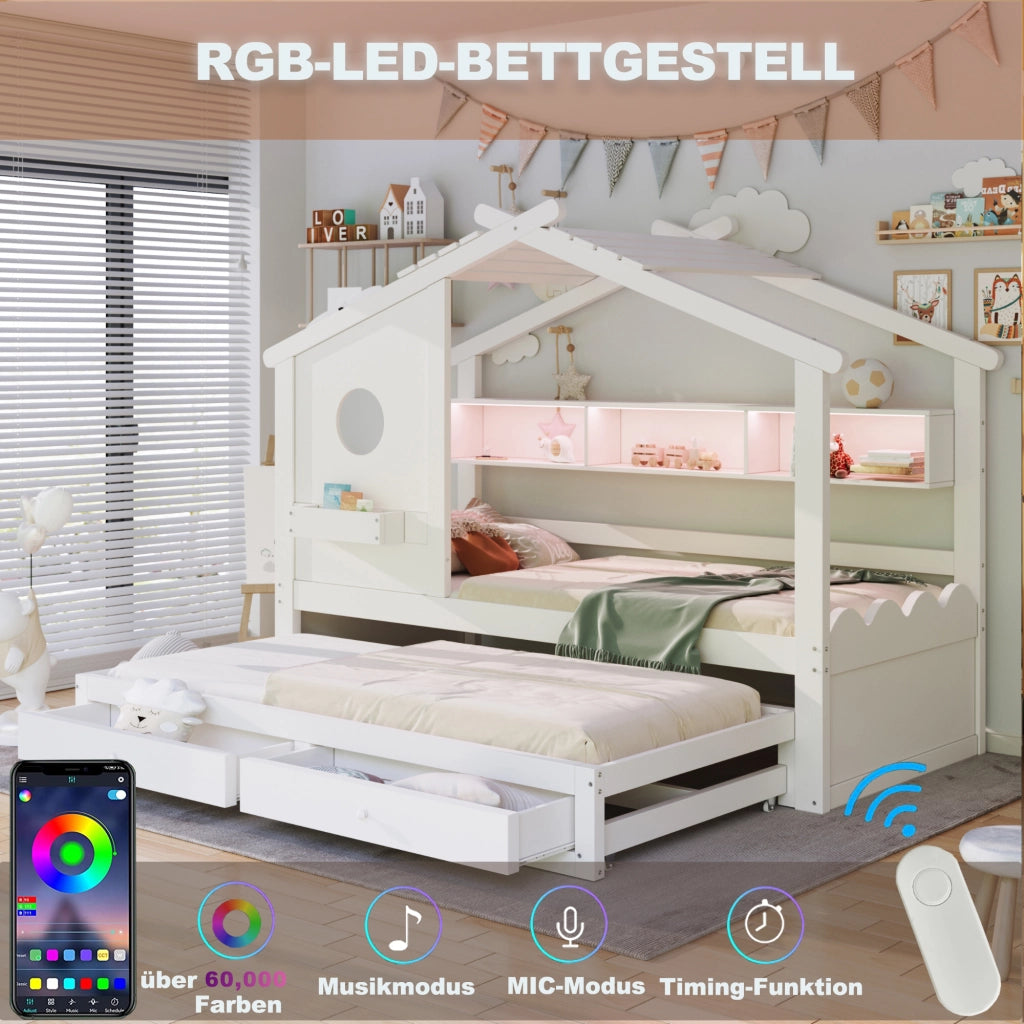Letto 90200 bianco letto extra 90190 design casa cassetti USB+Tipo-C+LED mensole multifunzionale
