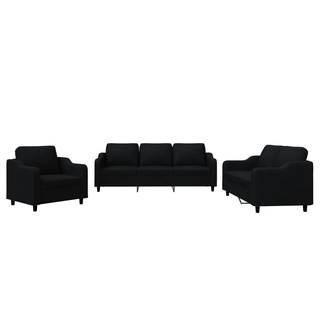 Set di Divani 3 pz con Cuscini Nero in Tessuto