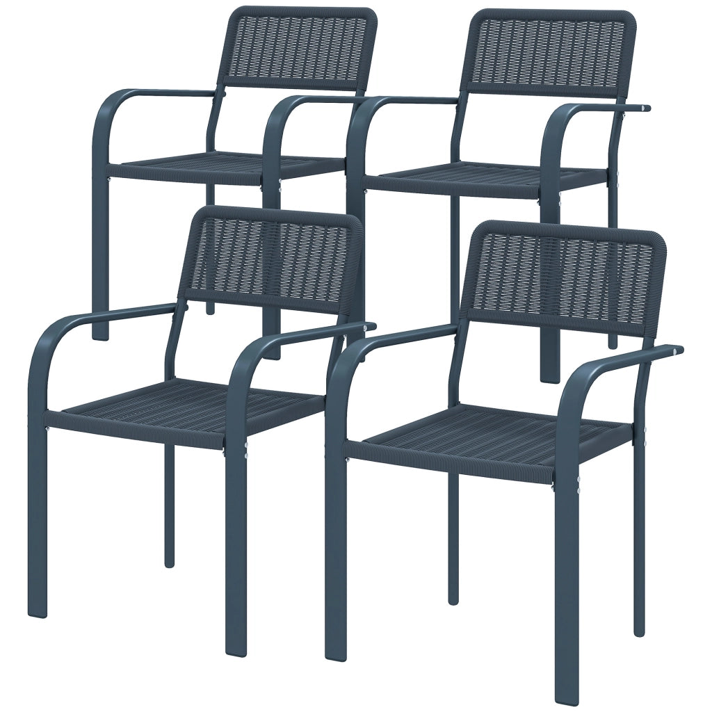 Set di 4 Sedie da Giardino Apilabili ¨C zephmum ¨C Grigio Scuro, Acciaio, 55x60x83 cm