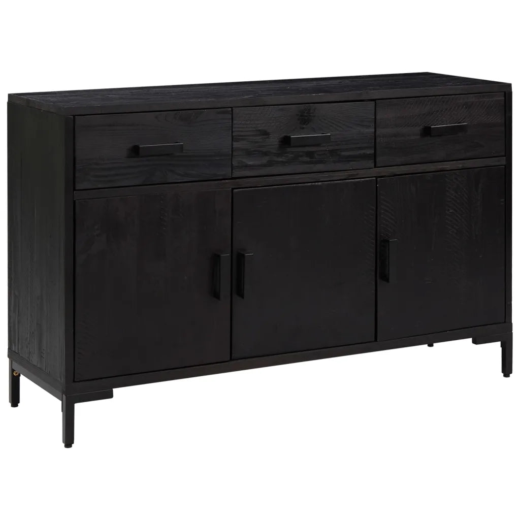 Credenza Nera 110x35x70 cm Legno Massello di Pino Riciclato