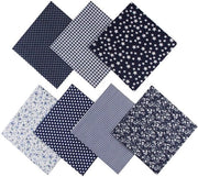 Set di 7 quadrati di stoffa in cotone 50 x 50 cm per patchwork per cucire, cucire, decorazione e artigianato, stoffa in cotone pura con diverse stampe (blu marino)