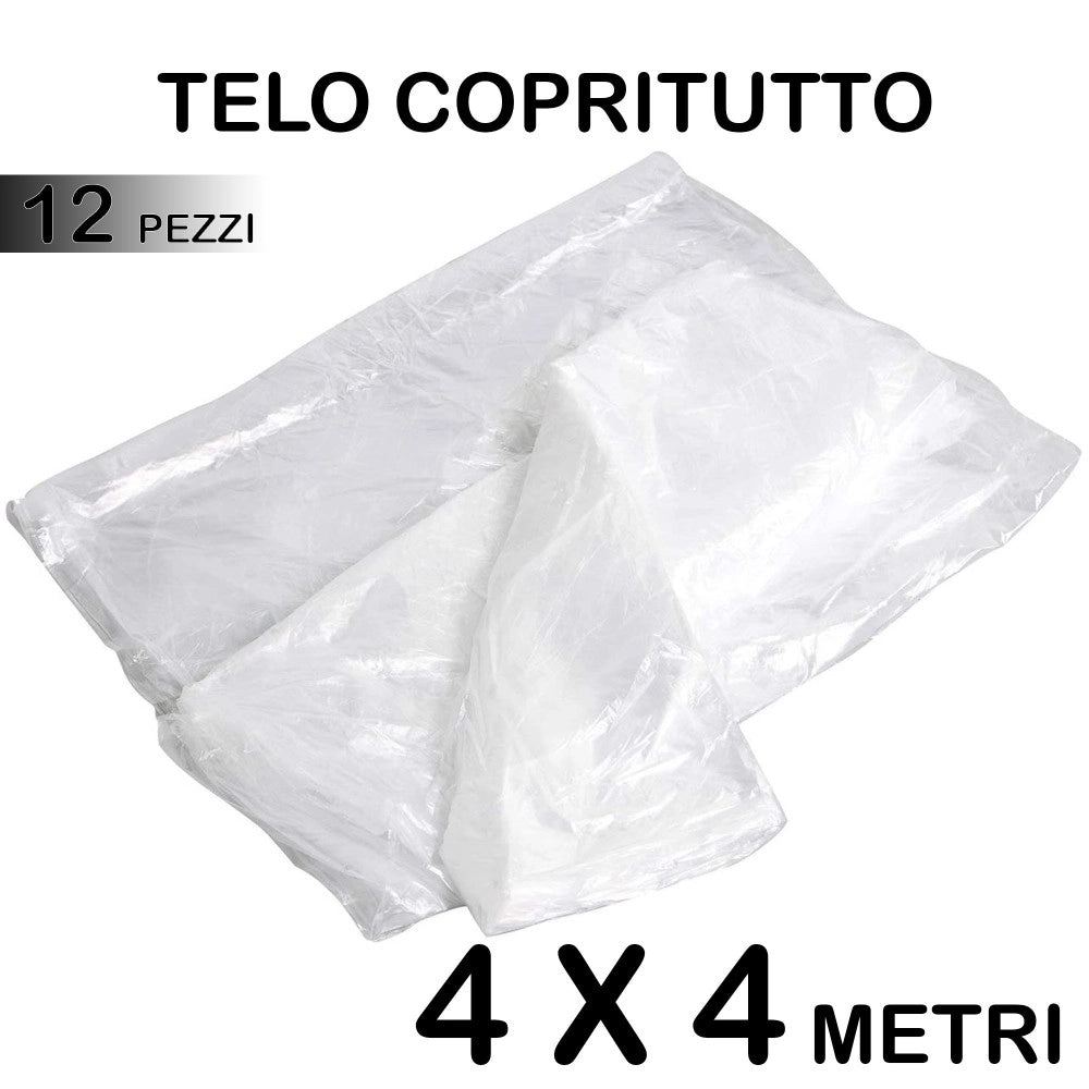 Trade Shop - Set 12 Telo Copritutto Multiuso Protegge Pavimenti Mobili Auto Sedie 4x4m -